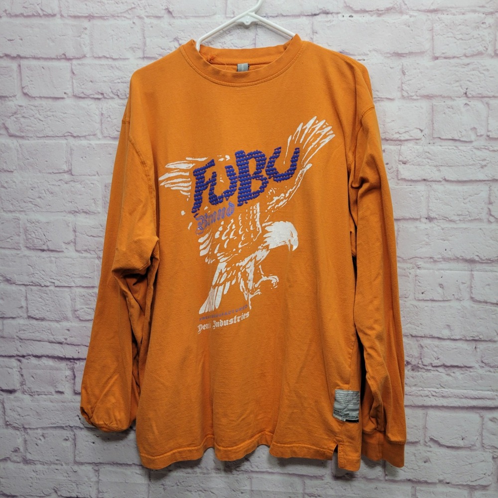 FUBU Platinum Long Sleeve TShirt L Orange Graphic Eagle Y2K Streetwear Skater